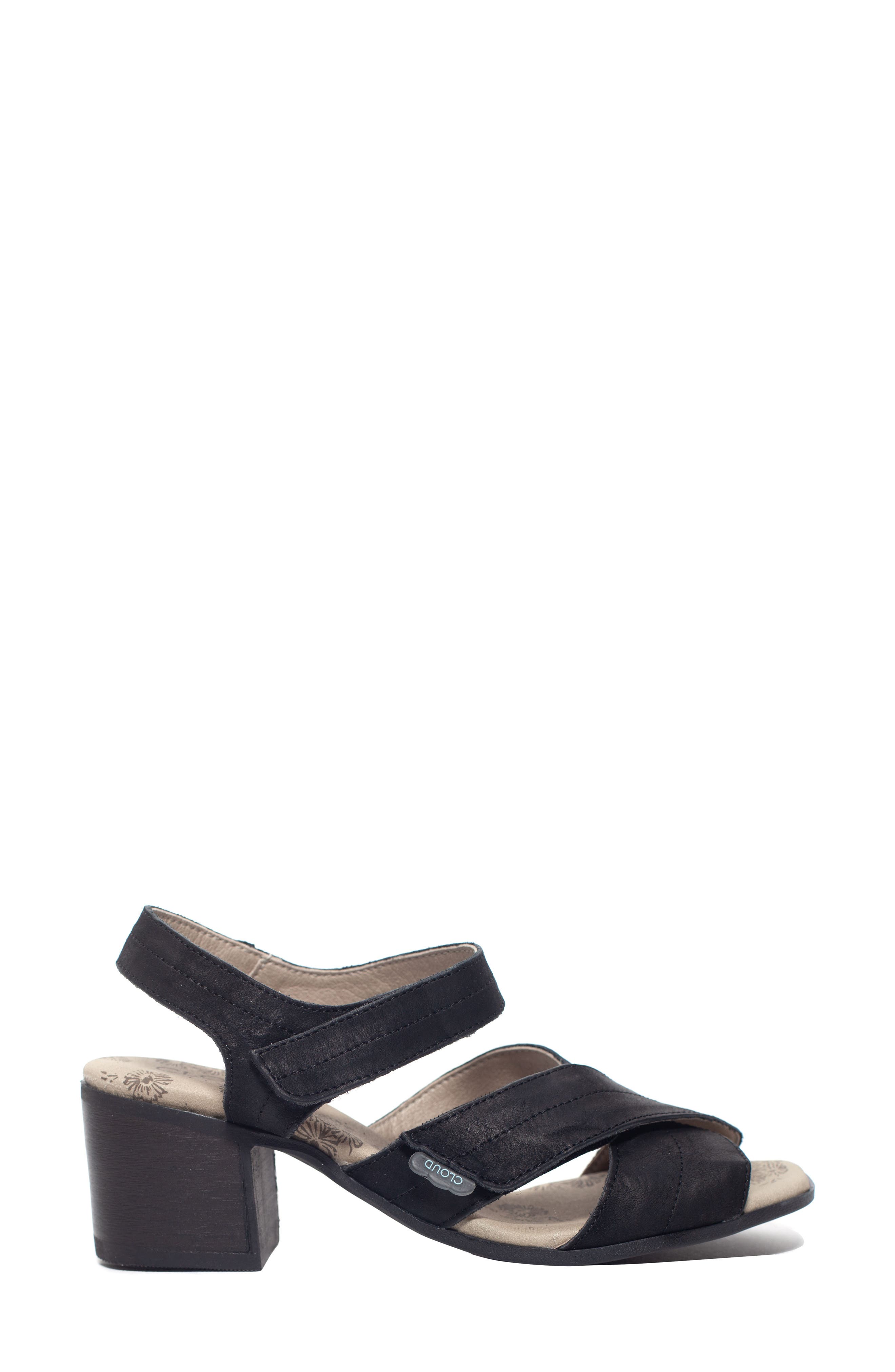 CLOUD Shine Block Heel Sandal, Alternate, color, Black Distress