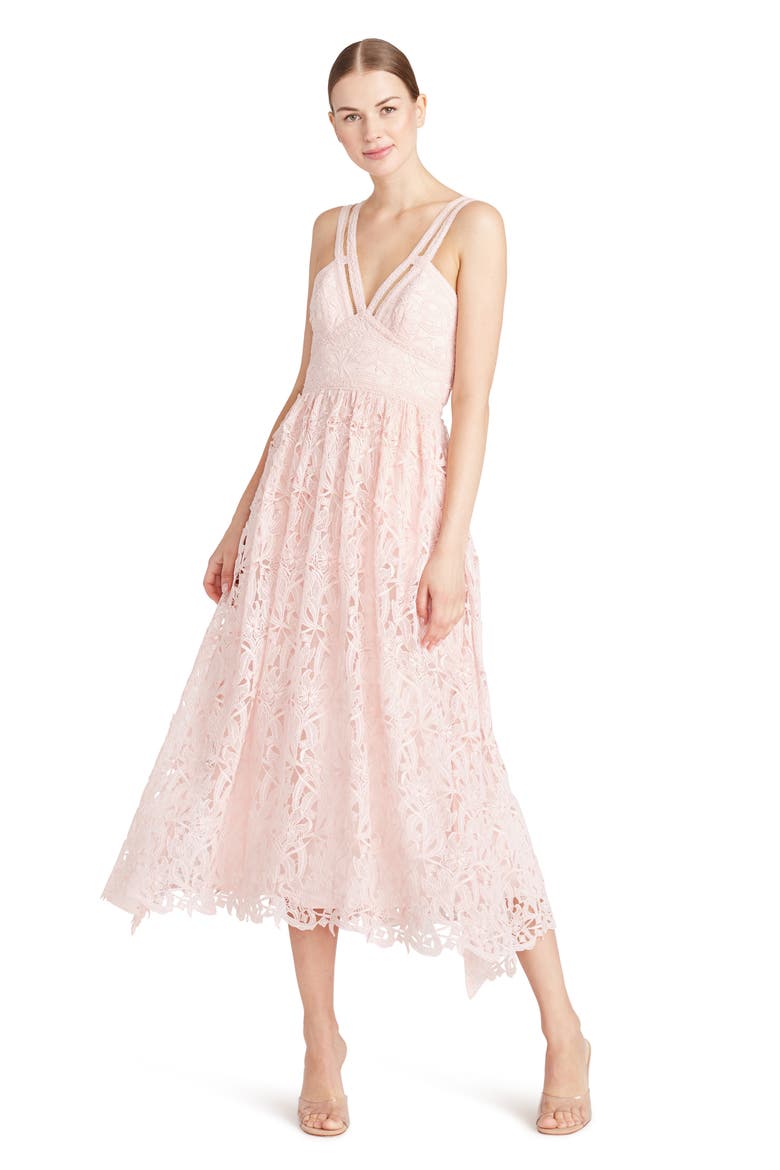 Cutout Guipure Lace Midi Dress, Alternate, color, ROSE QUARTZ