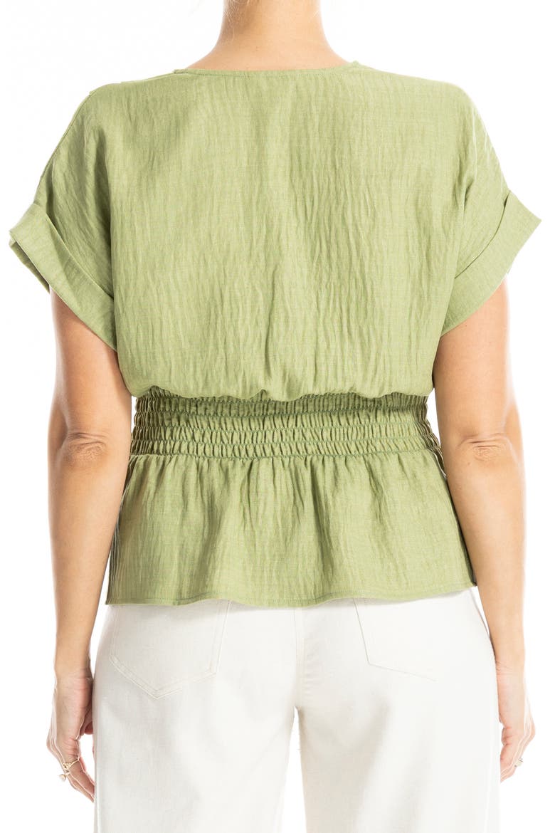 Pleated V-Neck Woven Top, Alternate, color, HEATHER LEAF