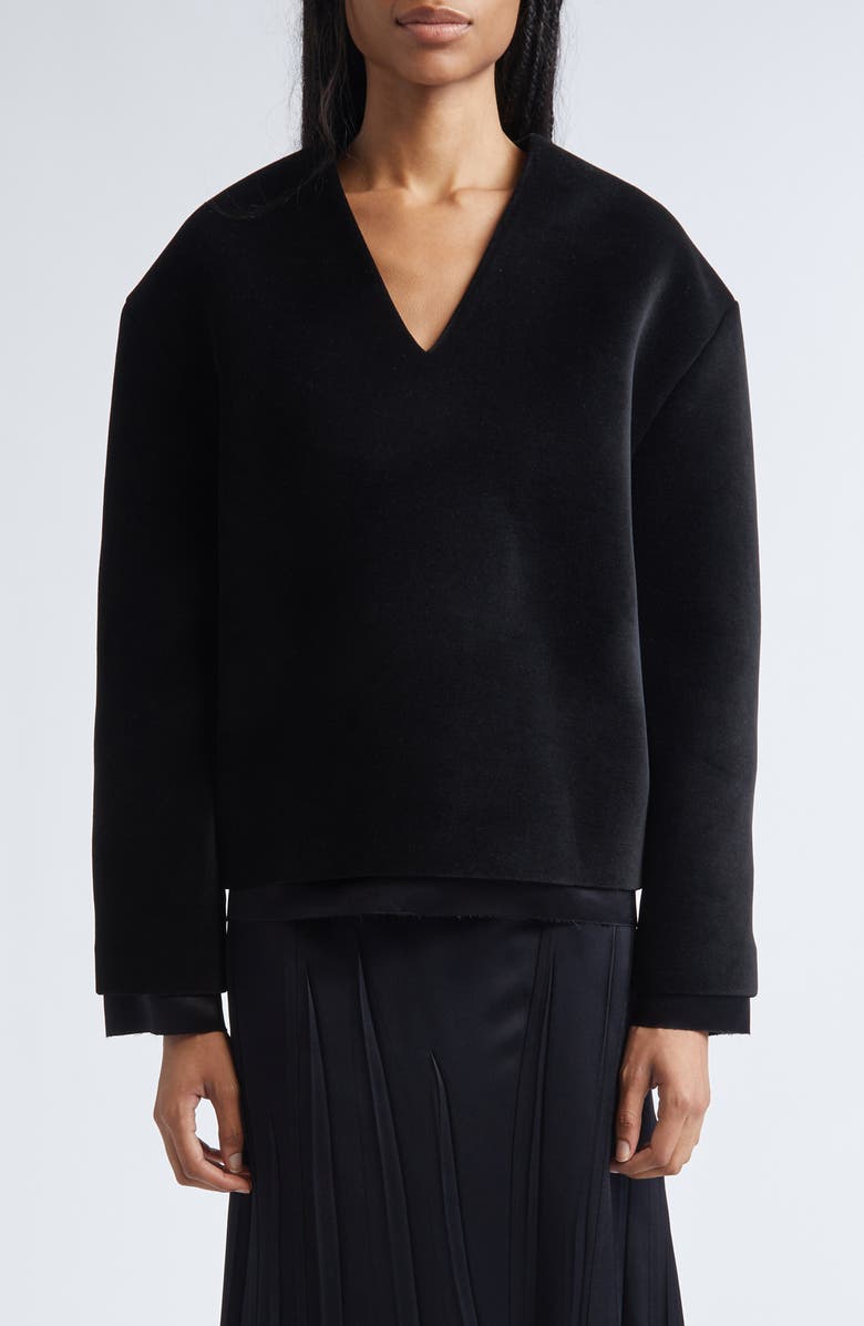 Jil Sander Double Layer V-Neck Sweater, Main, color, Black