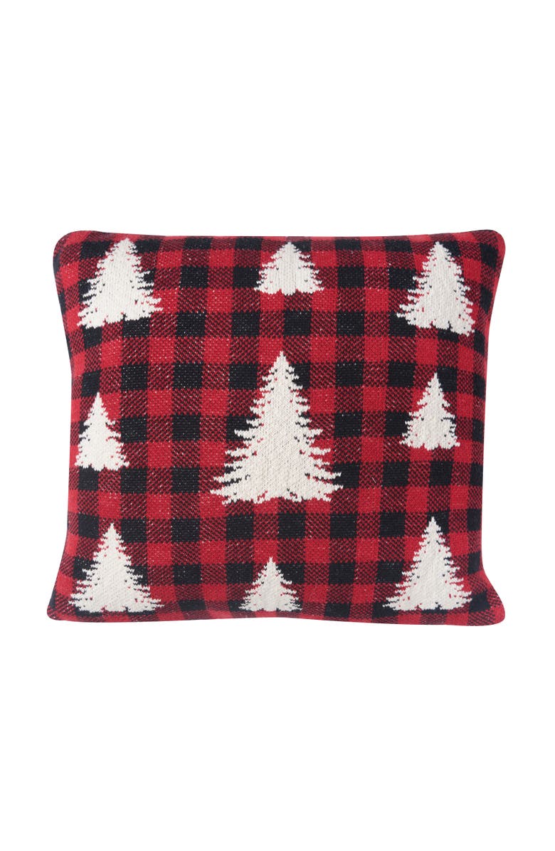 C&F Home Pine Trees on Plaid Christmas Pillow, 20" x 20", Main, color, Red