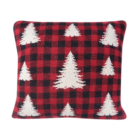 Pine Trees on Plaid Christmas Pillow, 20" x 20"