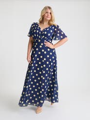 Scarlett & Jo Isabelle Spot Angel Sleeve Maxi Dress