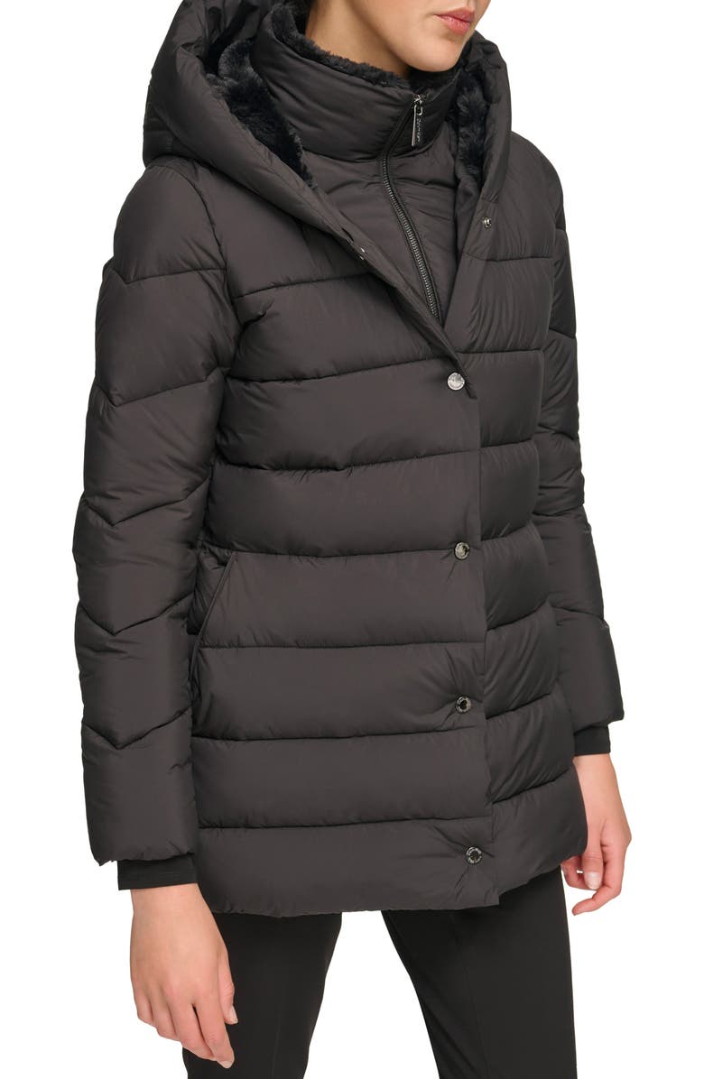 Calvin Klein Faux Fur Lined Hooded Bib Puffer Jacket, Alternate, color,