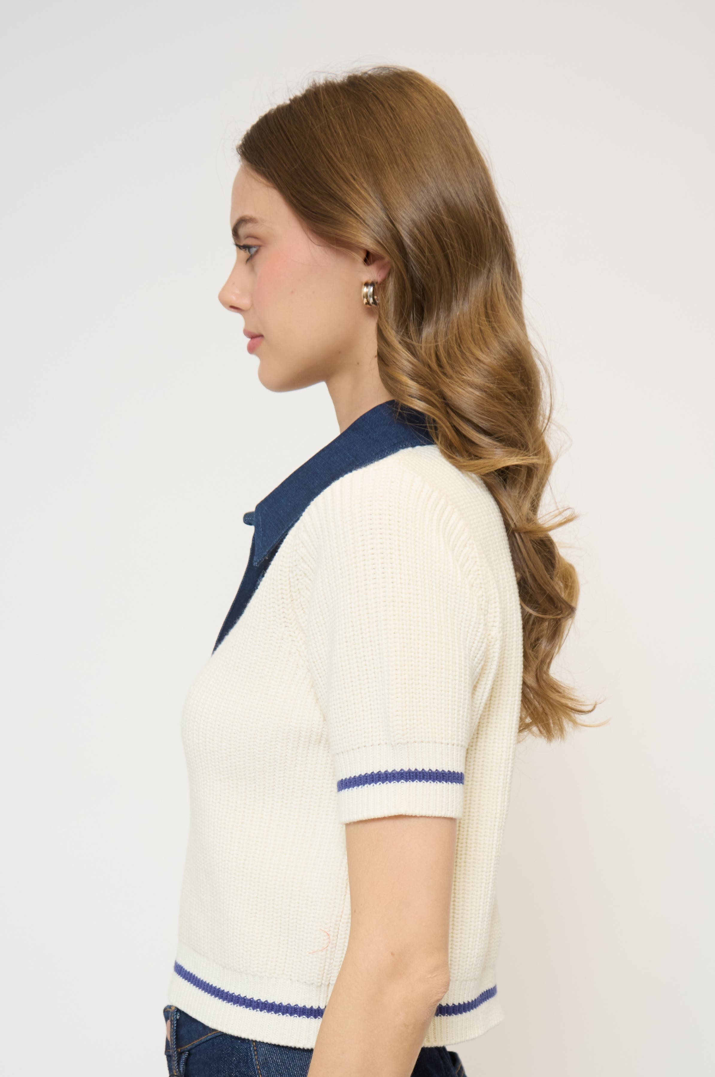 Eden Short Sleeve Denim Collared Polo - image 2