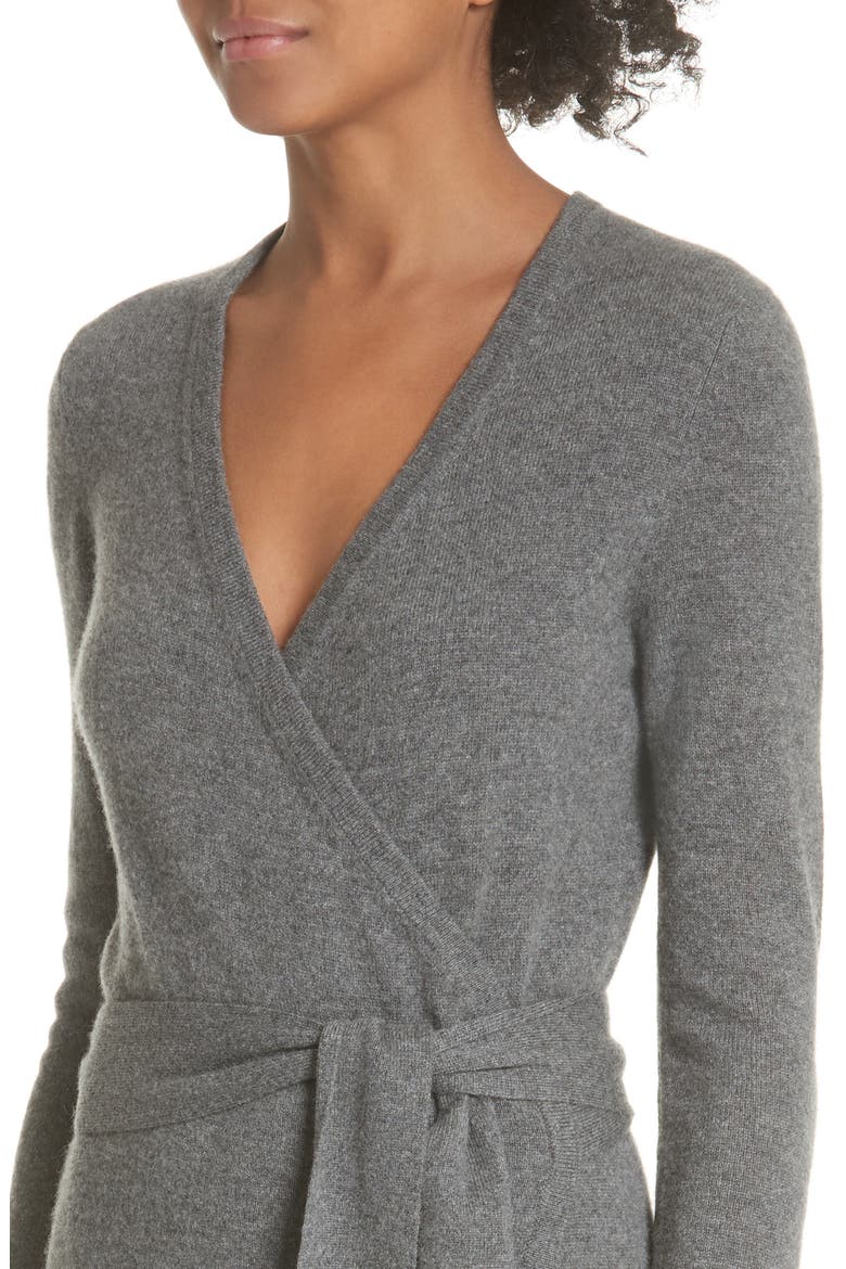 Diane Von Furstenberg Linda Cashmere Wrap Dress, Alternate, color, CHARCOAL MELANGE