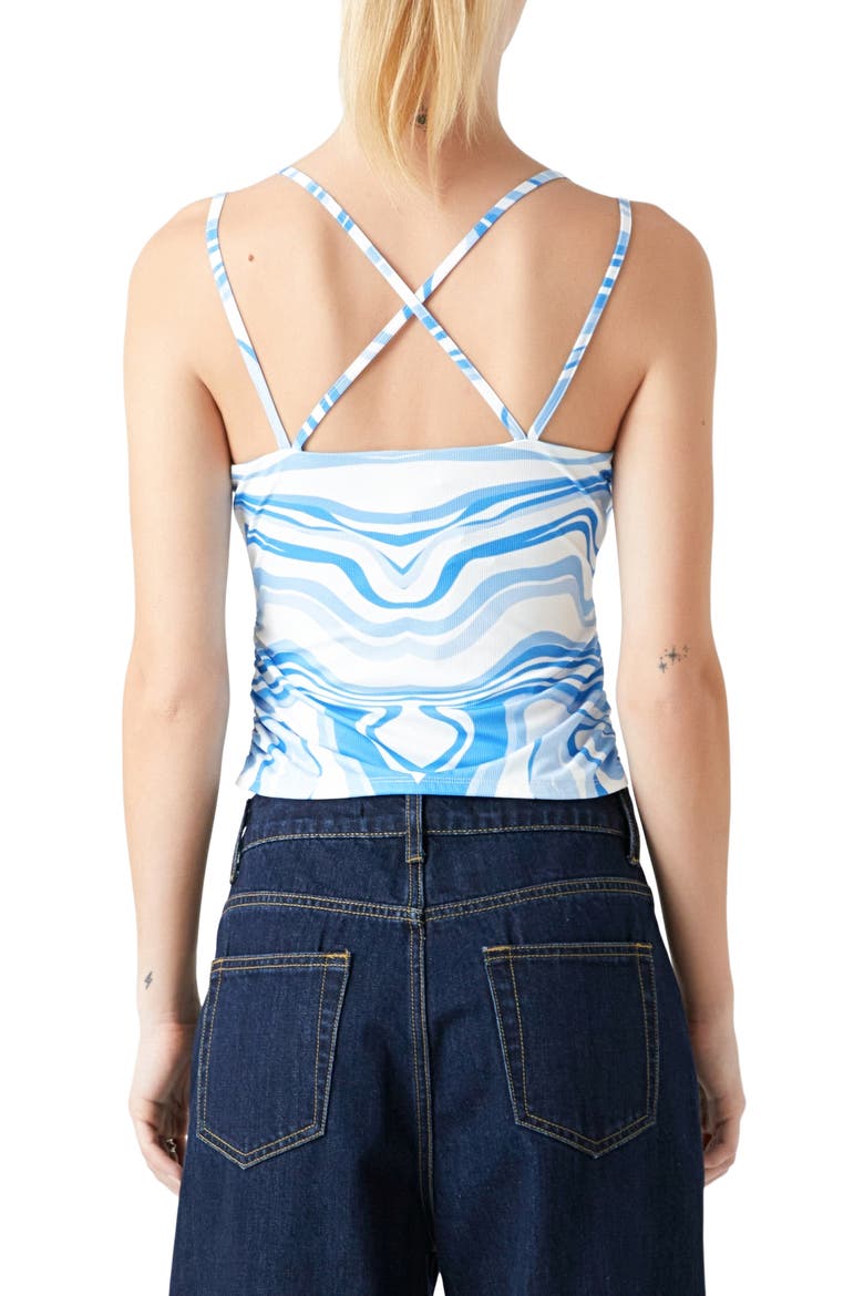 Marble Print Ruched Camisole, Alternate, color, BLUE MULTI
