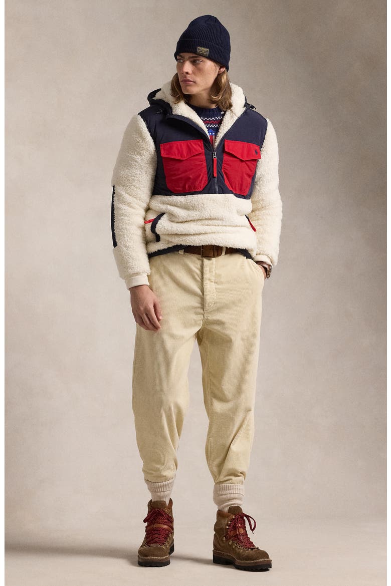 Hooded Nylon & Fleece Popover Jacket, Alternate, color, HERBAL MILK MULTI