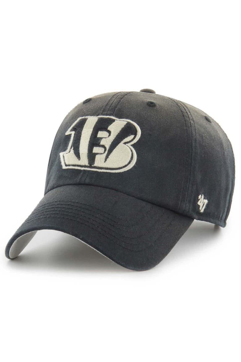 Men's '47  Black Cincinnati Bengals Dusted Relaxed Clean Up Adjustable Hat, Main, color, Black