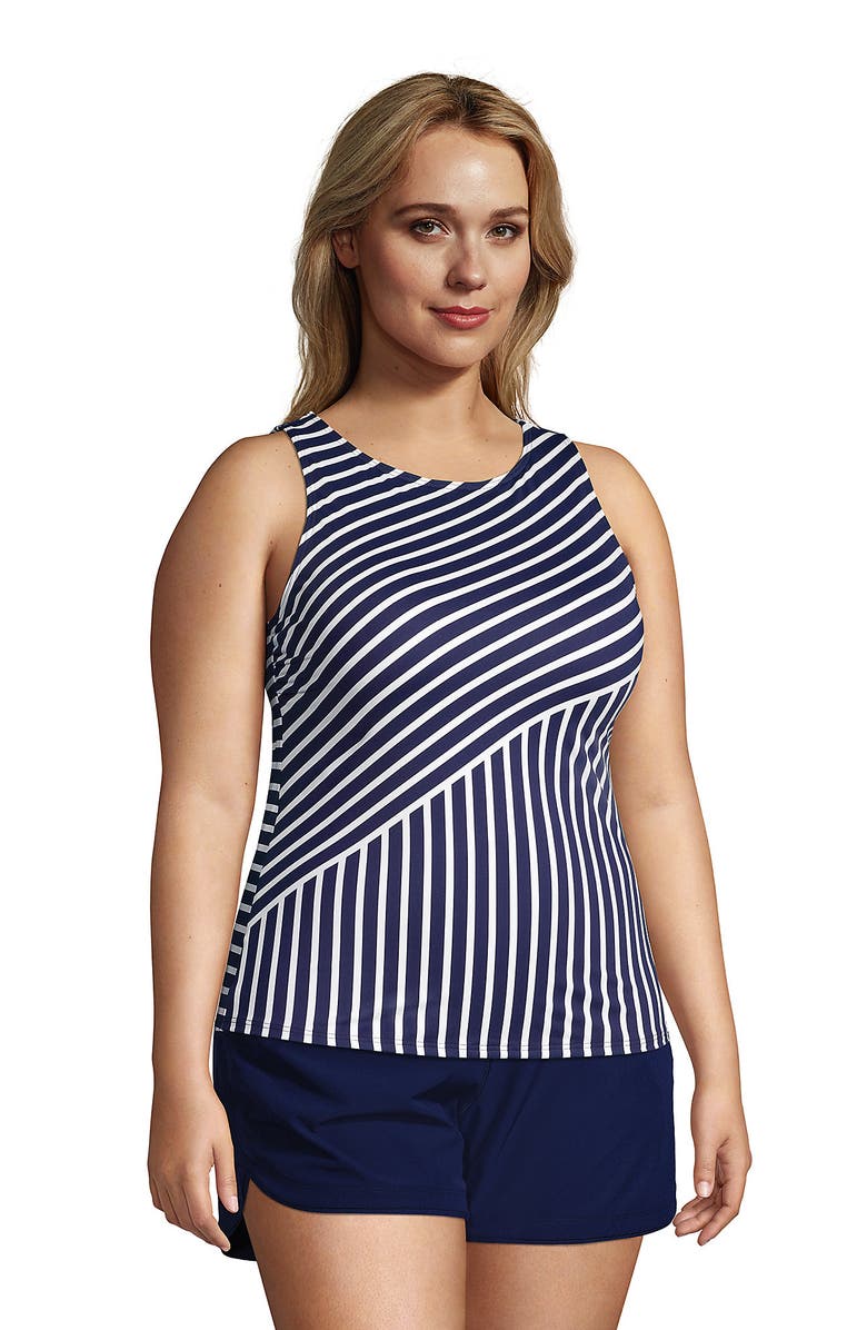 Lands' End Mastectomy Chlorine Resistant Square Neck Tankini Top Swimsuit Adjustable Straps, Alternate, color, 