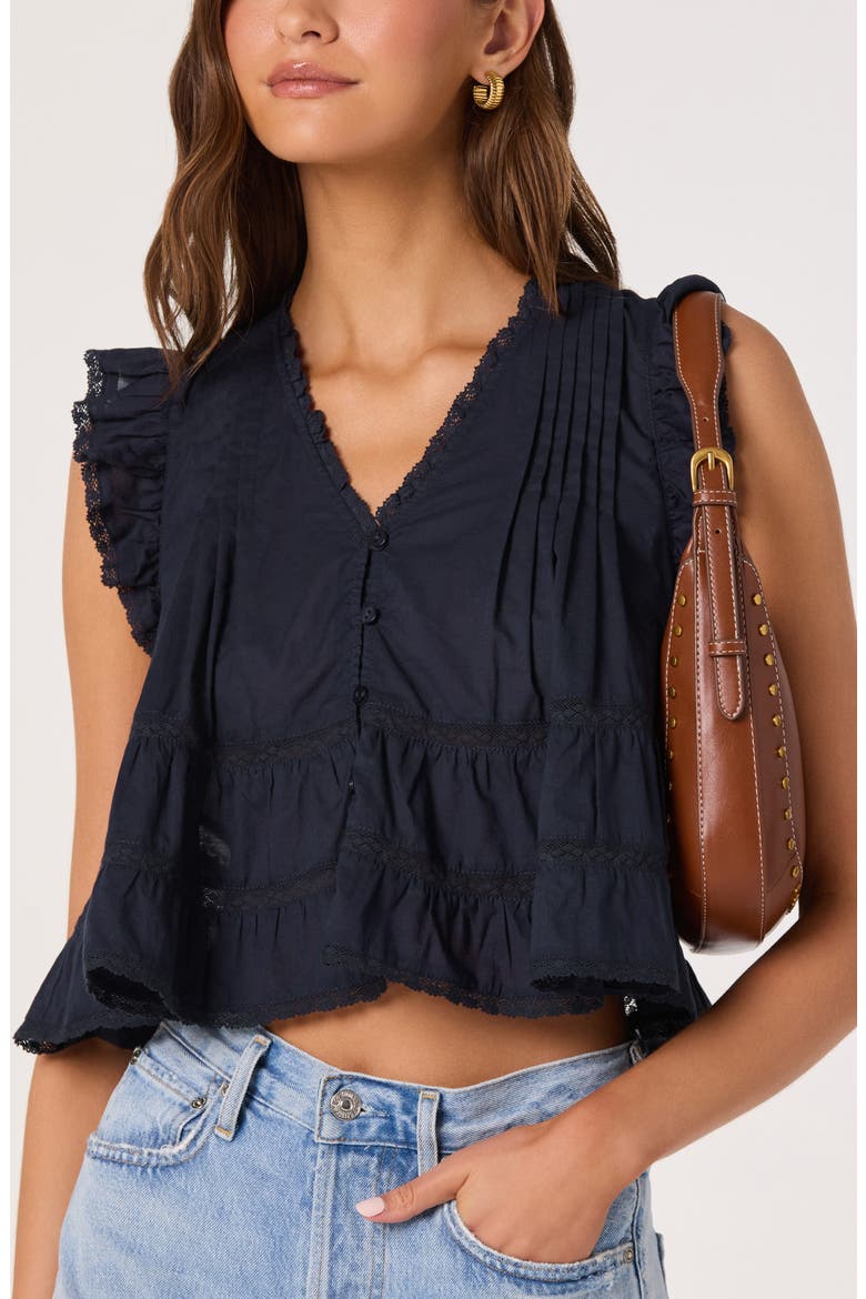 Julie Flutter Sleeve Eyelet Cotton Top, Alternate, color, NAVY
