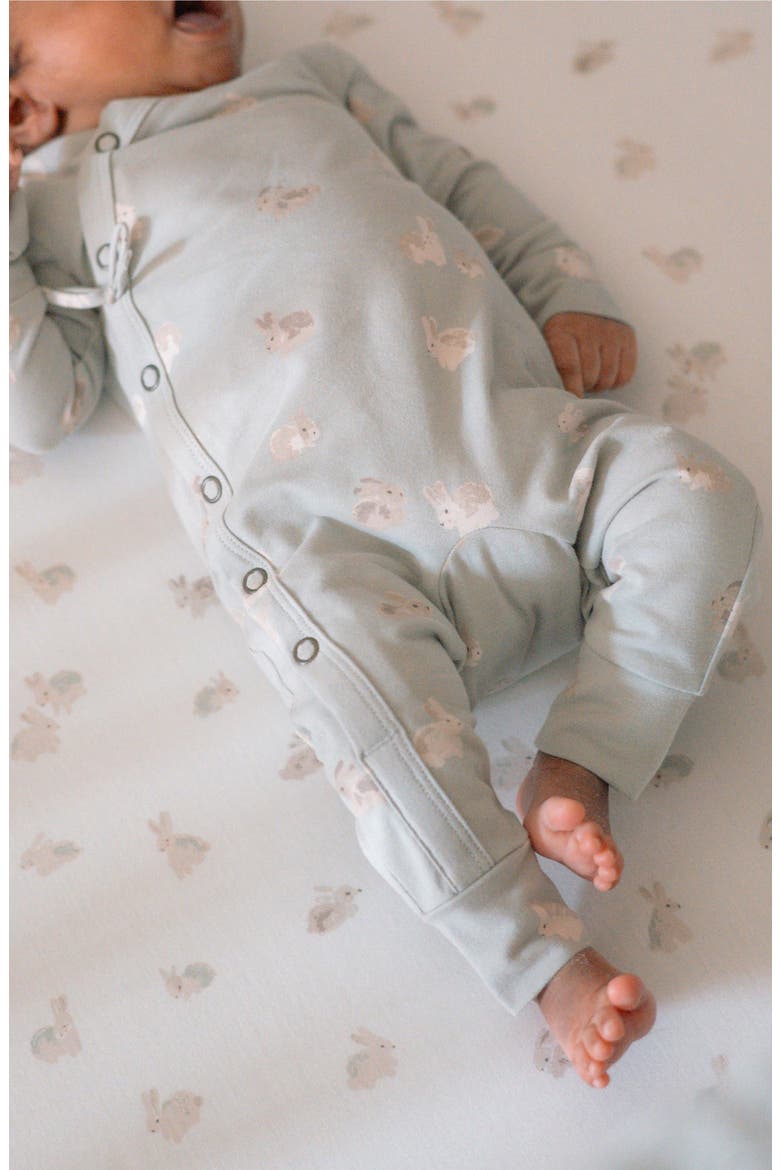 Littles Snap Front Stretch Organic Cotton Romper, Alternate, color, HOPPY BUNNY