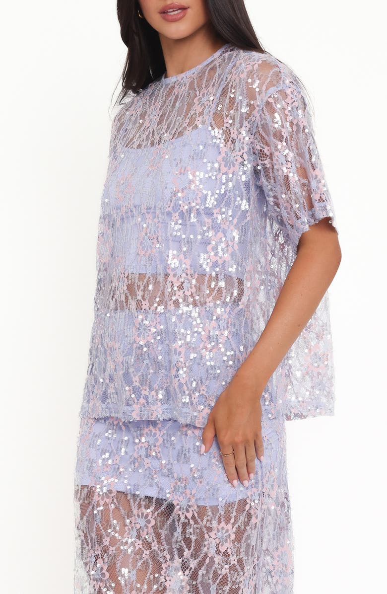 Petal & Pup Yonder Oversize Check Sequin Floral Lace Top, Alternate, color, Purple