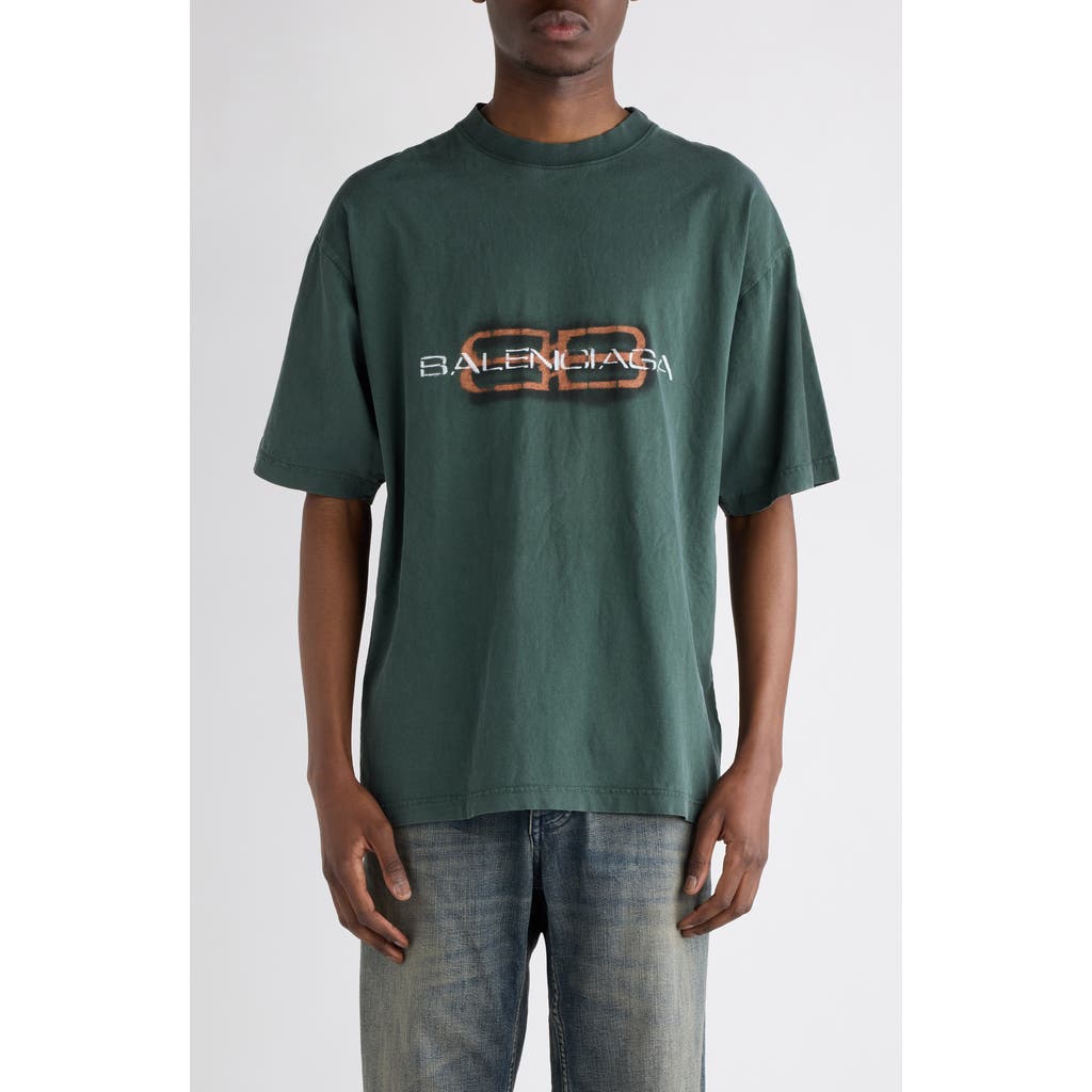 Balenciaga Short Sleeve Graphic Print T-shirt In Green