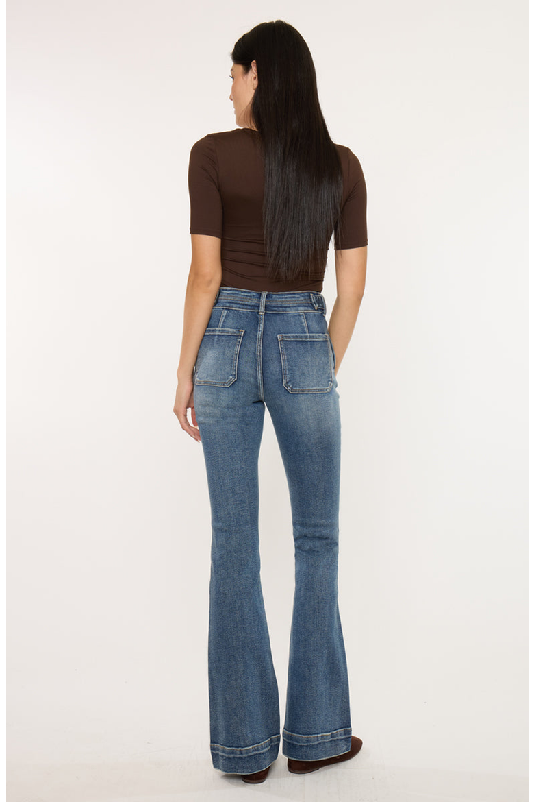 Kiery High Rise Flare Jeans, Alternate, color, Dark Wash