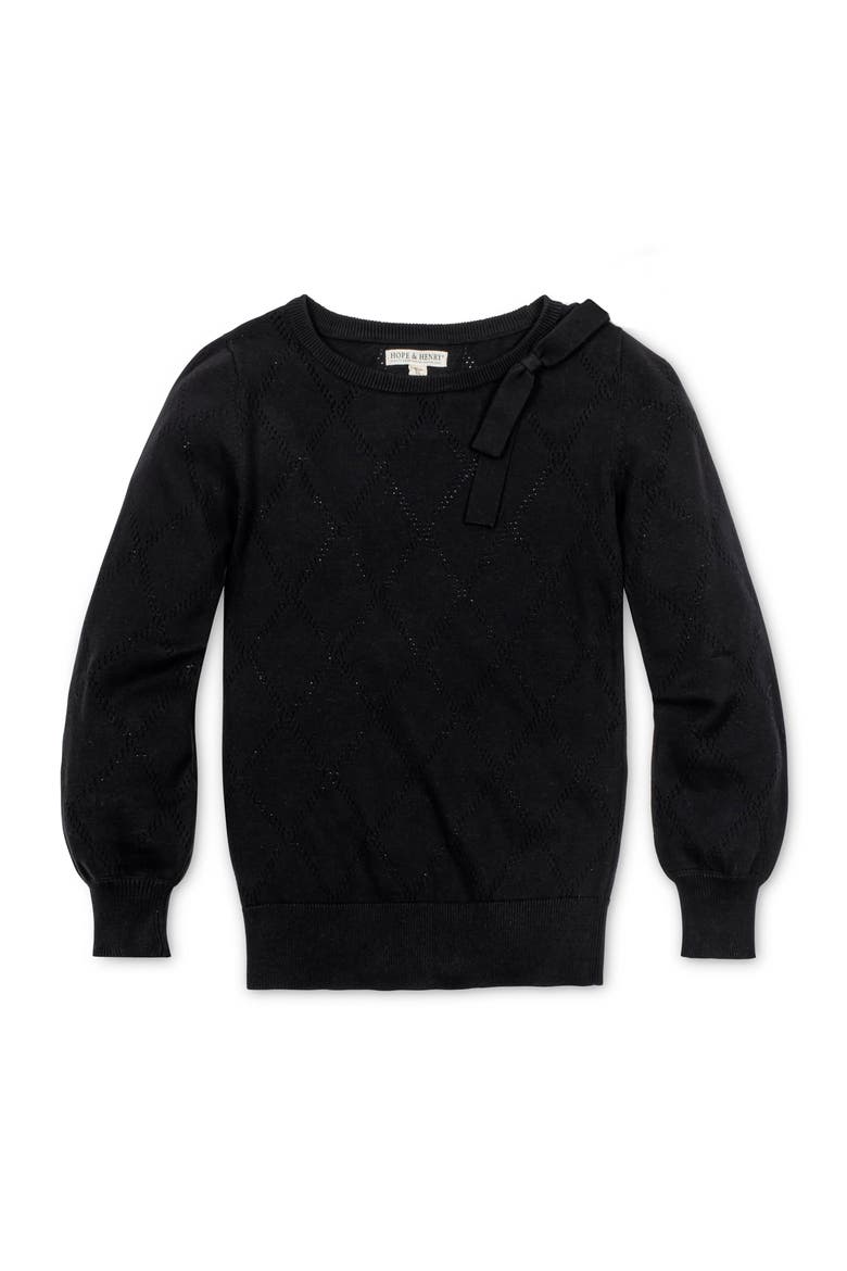 Organic Bow Detail Pointelle Sweater, Alternate, color, Black Diamond