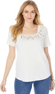 Jessica London Stretch Cotton Eyelet Cutout Tee