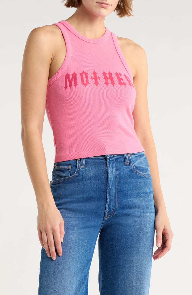 MOTHER The Chin Ups Chop Crop Graphic Tank, Main, color, Morning Glory Mother Gothic