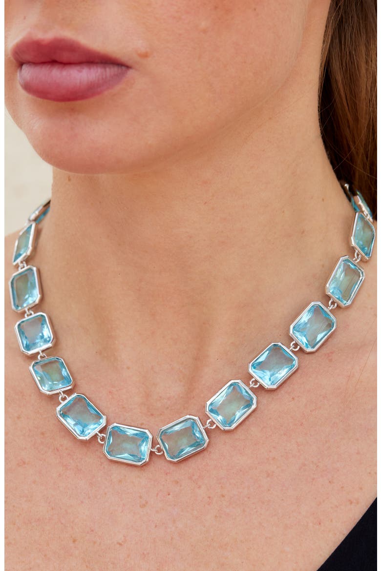 Bezel Aqua Crystal Necklace, Alternate, color, SILVER/BLUE