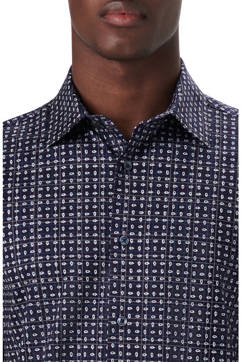 OoohCotton® Print Stretch Cotton Button-Up Shirt, Alternate, color, MIDNIGHT