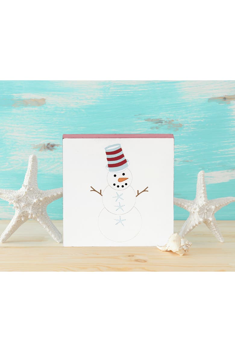 Coastal Snowman Block Christmas Shelf Sitter Centerpiece, Alternate, color, White