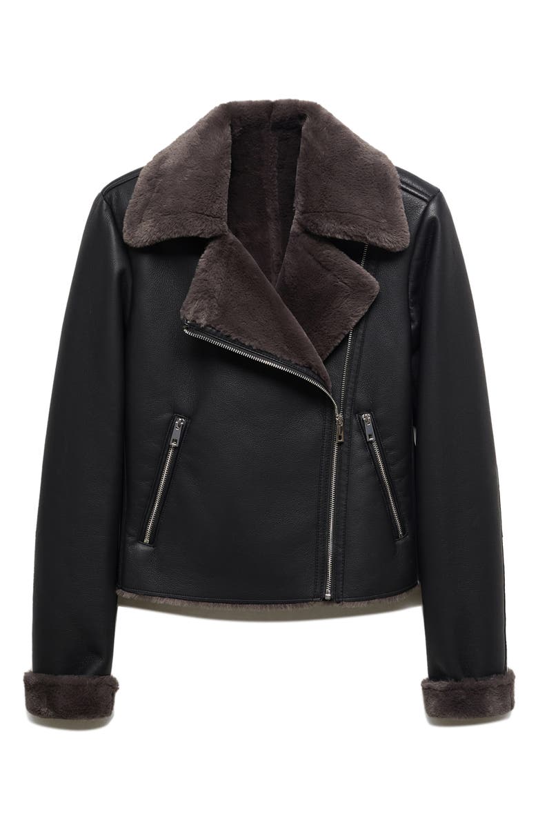 MANGO Faux Leather & Faux Fur Moto Jacket, Alternate, color, 