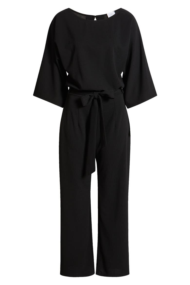 Joycelyn Flare Sleeve Tie Waist Jumpsuit, Alternate, color, BLACK