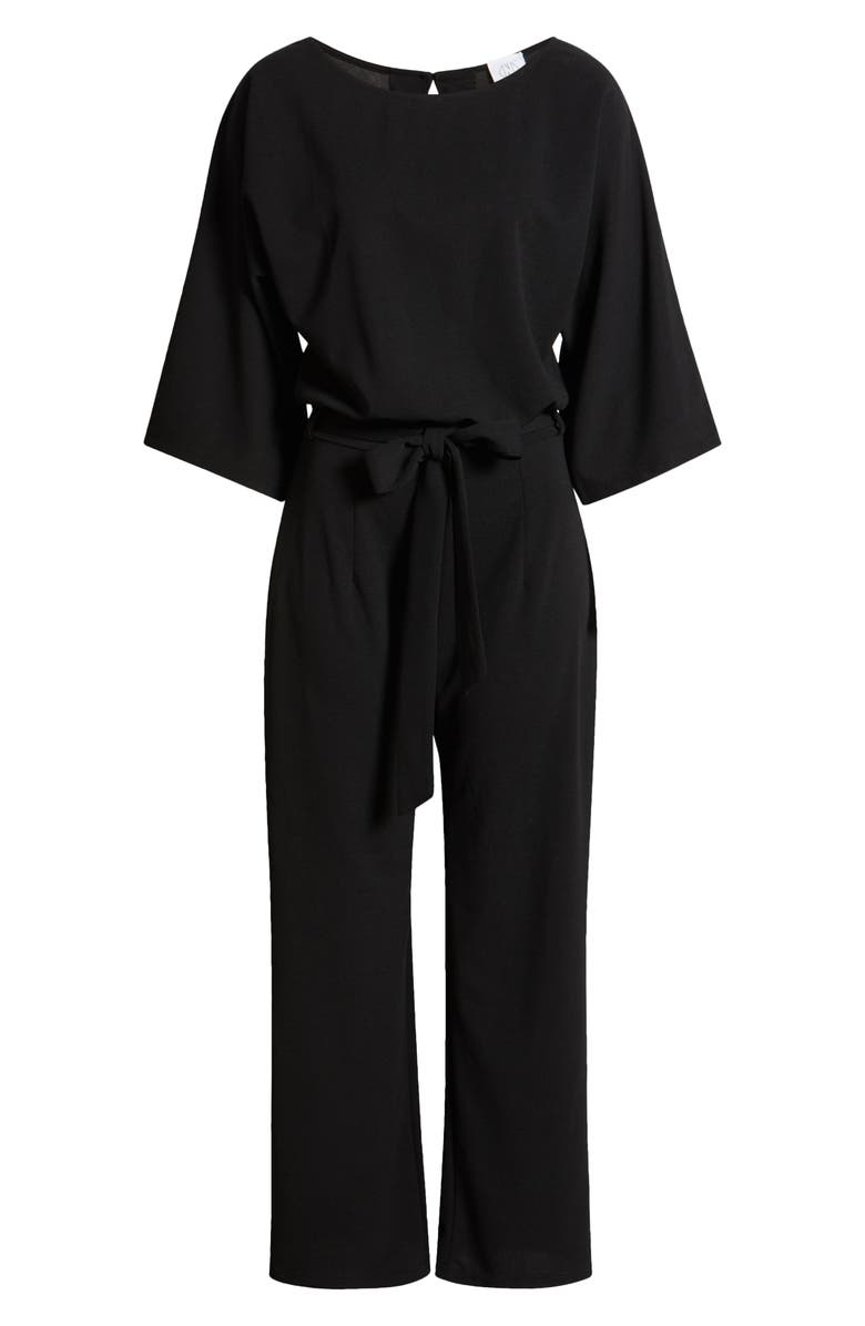 NIKKI LUND Joycelyn Flare Sleeve Tie Waist Jumpsuit, Alternate, color, Black