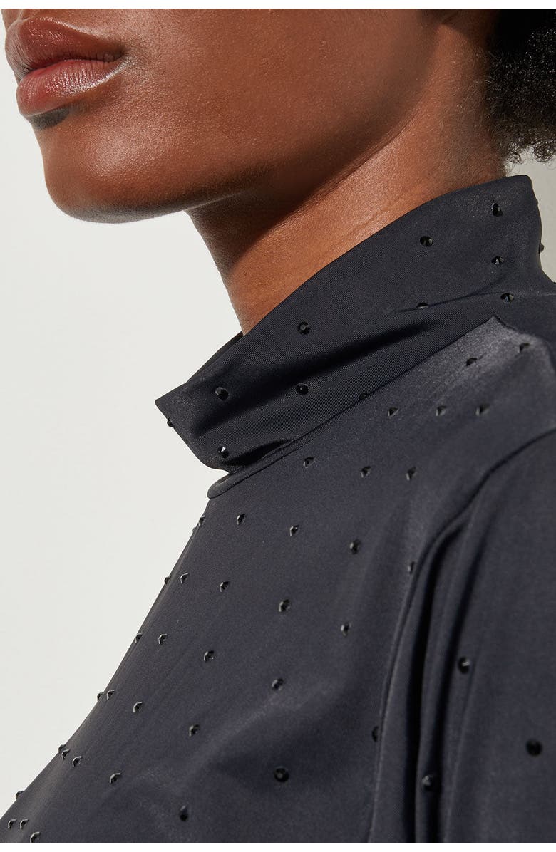 Ming Wang Crystal Detail Mock Neck Top, Alternate, color, Black