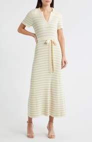 ZOE AND CLAIRE Stripe Ribbed Polo Sweater Dress