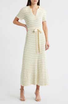 Stripe Ribbed Polo Sweater Dress