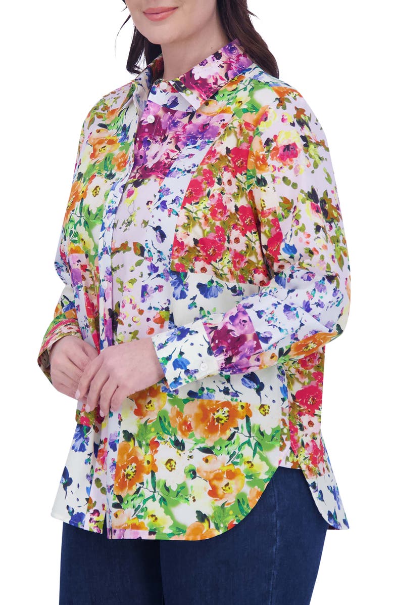 Foxcroft Meghan Floral Patchwork Button-Up Shirt, Alternate, color, 