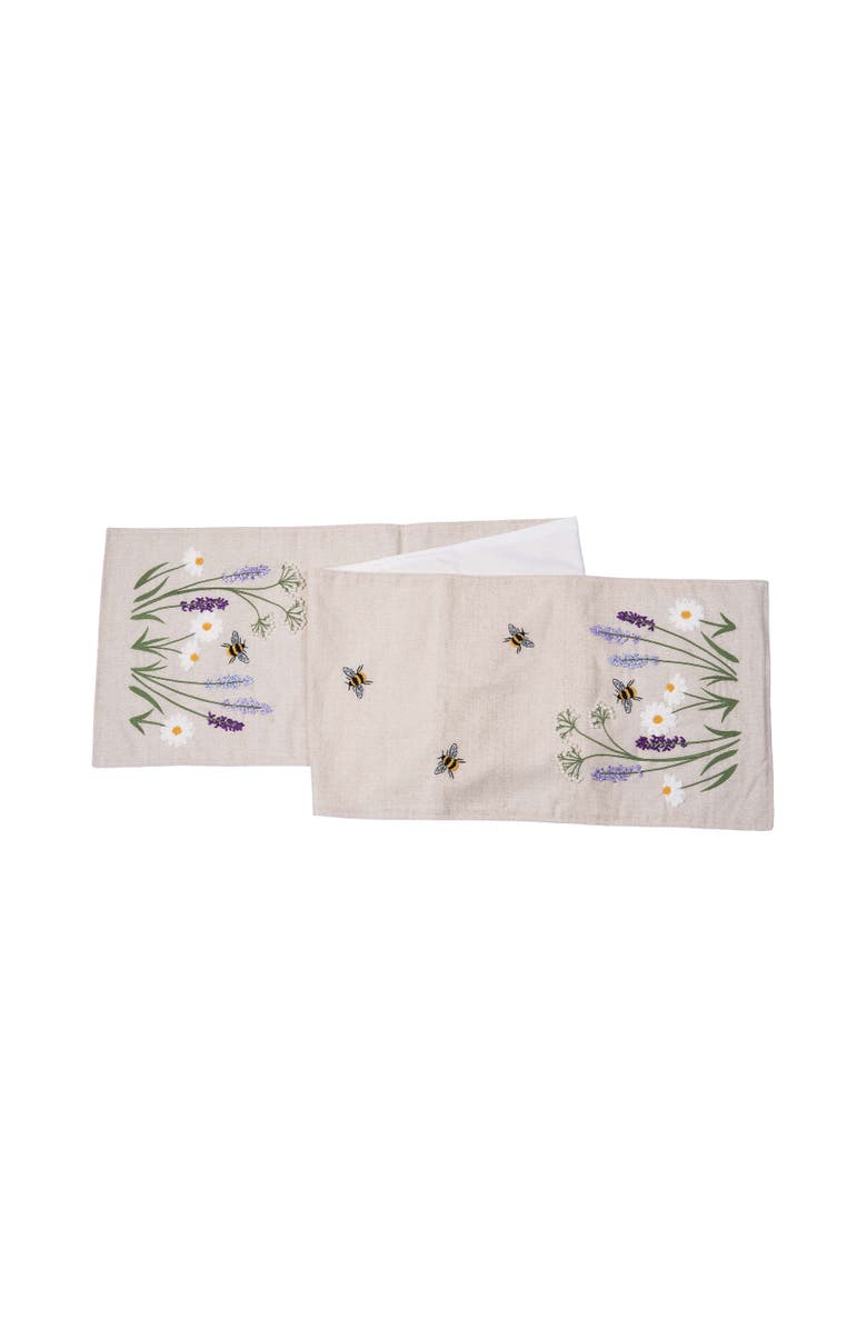 C&F Home Lavender & Bee Garden Embroidered Machine Washable Table Runner 13" x 72", Main, color, Green