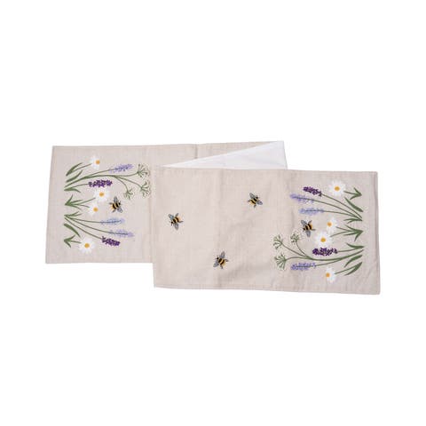 Lavender & Bee Garden Embroidered Machine Washable Table Runner 13" x 72"
