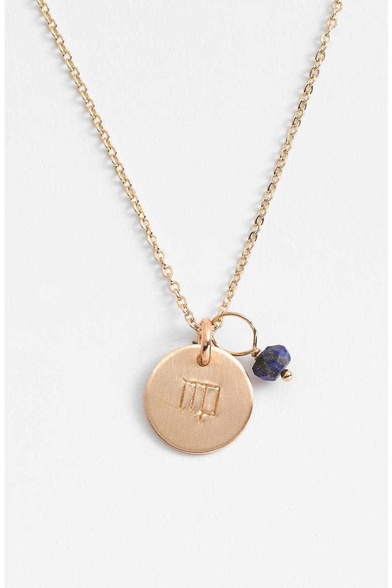 14k-Gold Fill & Semiprecious Birthstone Zodiac Mini Disc Necklace, Main, color, VIRGO
