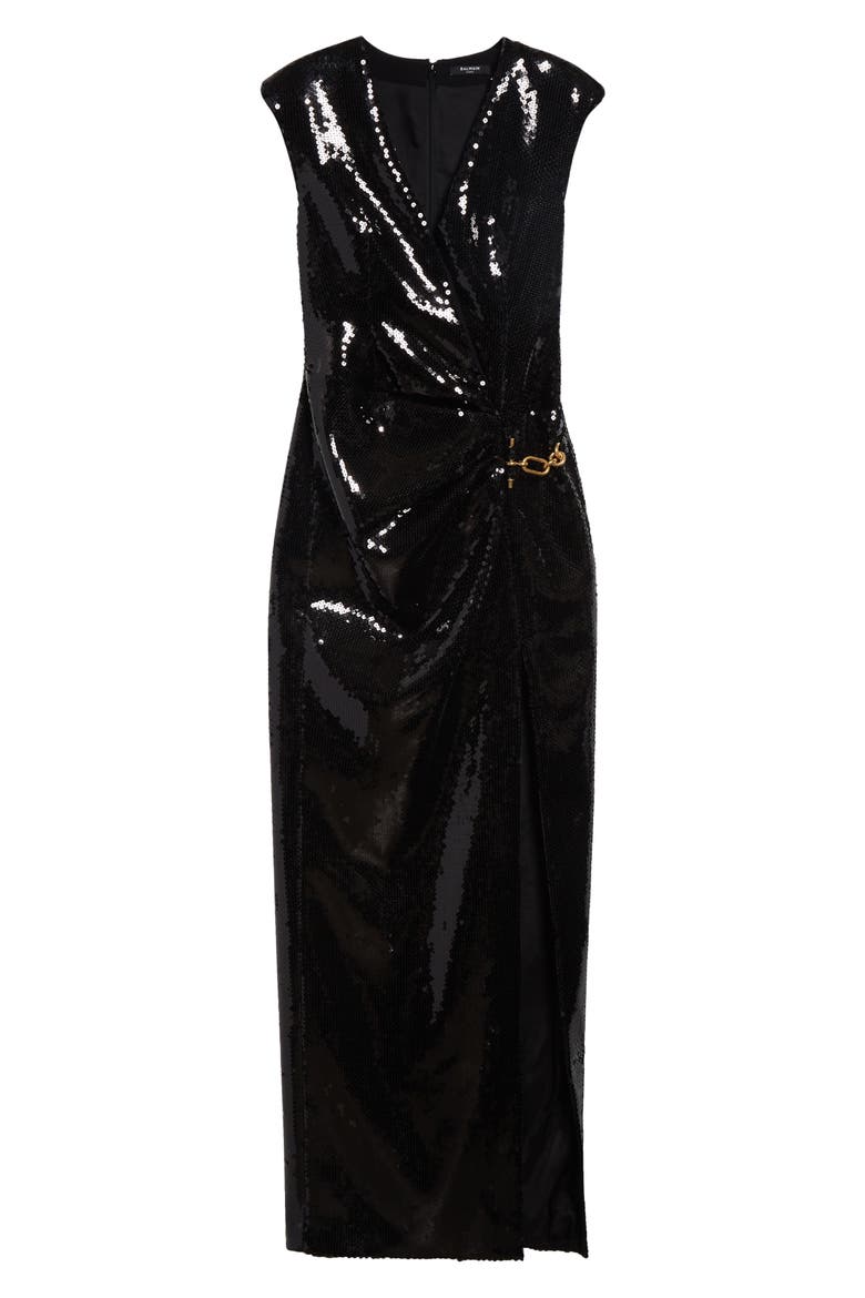 Sequin Draped Side Chain Dress, Alternate, color, 0PA BLACK