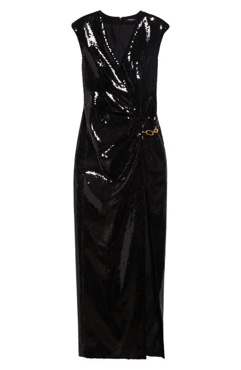 Sequin Draped Side Chain Dress