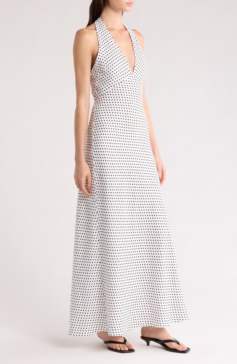 Reformation Delilah Linen Halter Maxi Dress, Alternate, color, Eclipse Dot
