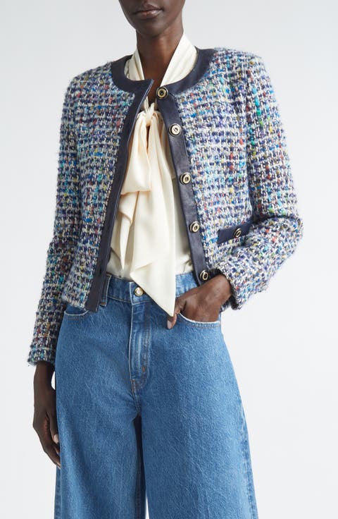 San Germain Leather Trim Tweed Jacket