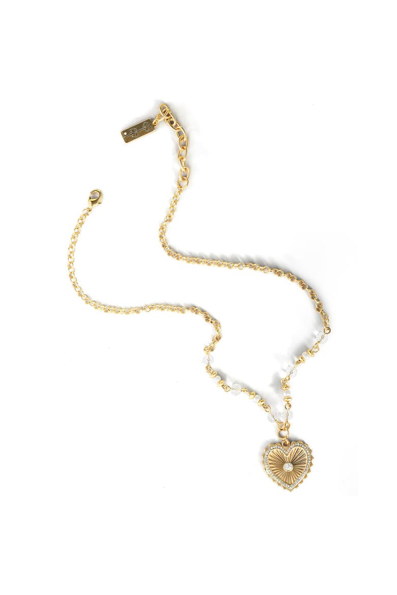Heart Necklace with Clear Crystal Embellishments, 16" + 2", Alternate, color, Gold