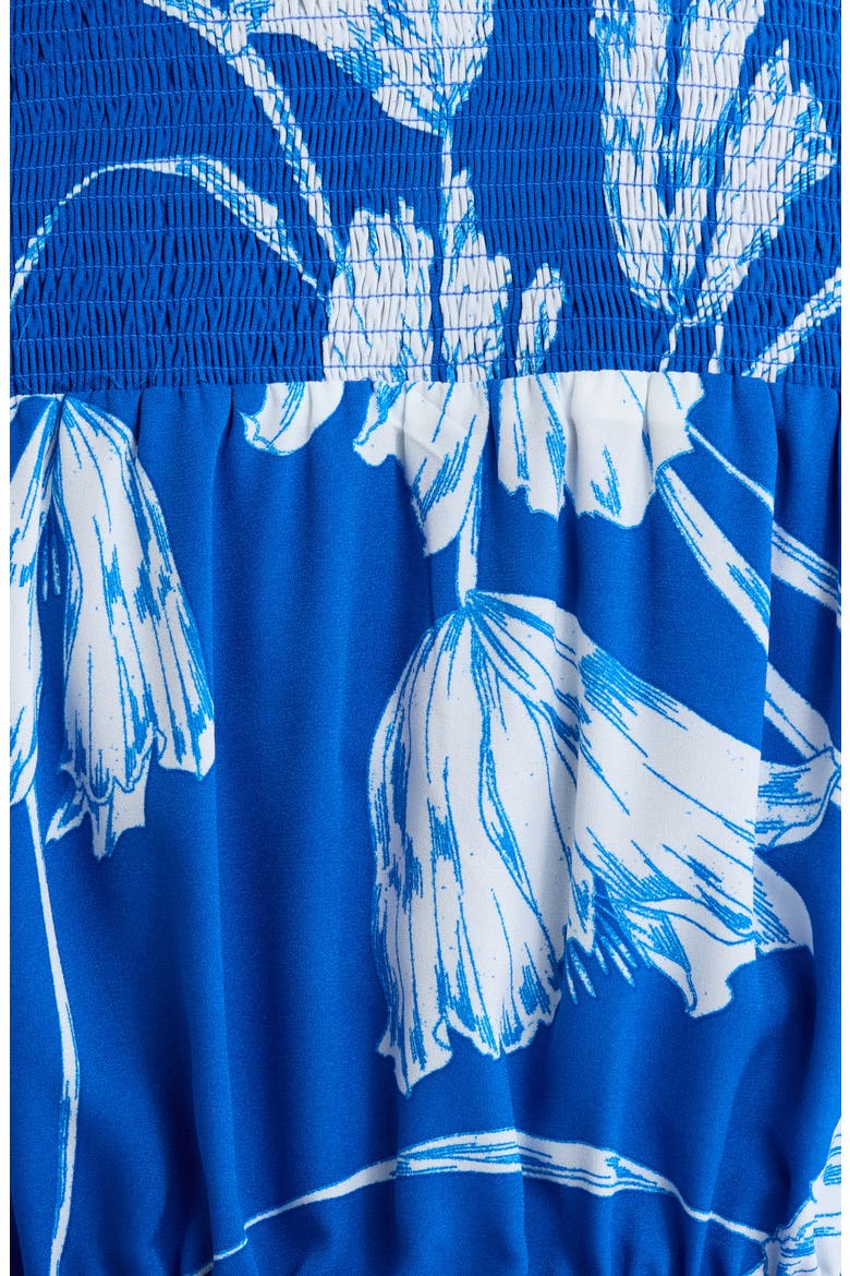 Amanlia Floral Keila Long Sleeve Smocked Yoke Midi Dress, Alternate, color, BLUE-WHITE
