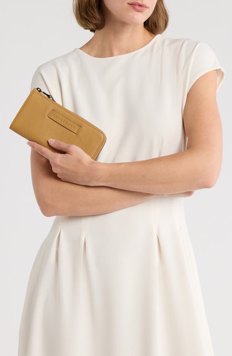 Longchamp Leather Zip Around Wallet, Alternate, color, Cumin
