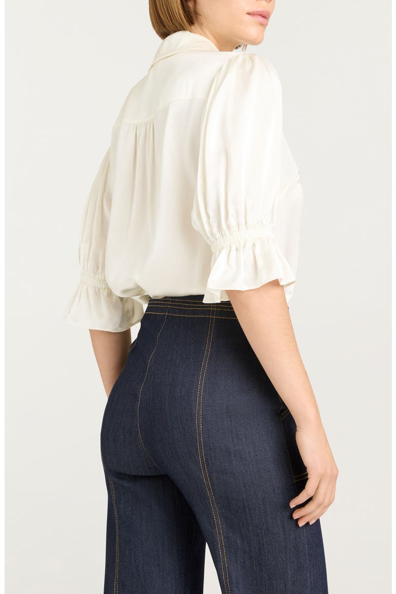 Fiona Ruffle Cuff Silk Button-Up Shirt, Alternate, color, IVORY