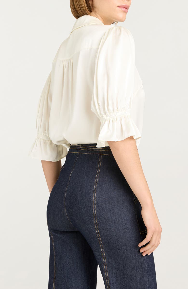 Cinq à Sept Fiona Ruffle Cuff Silk Button-Up Shirt, Alternate, color, Ivory