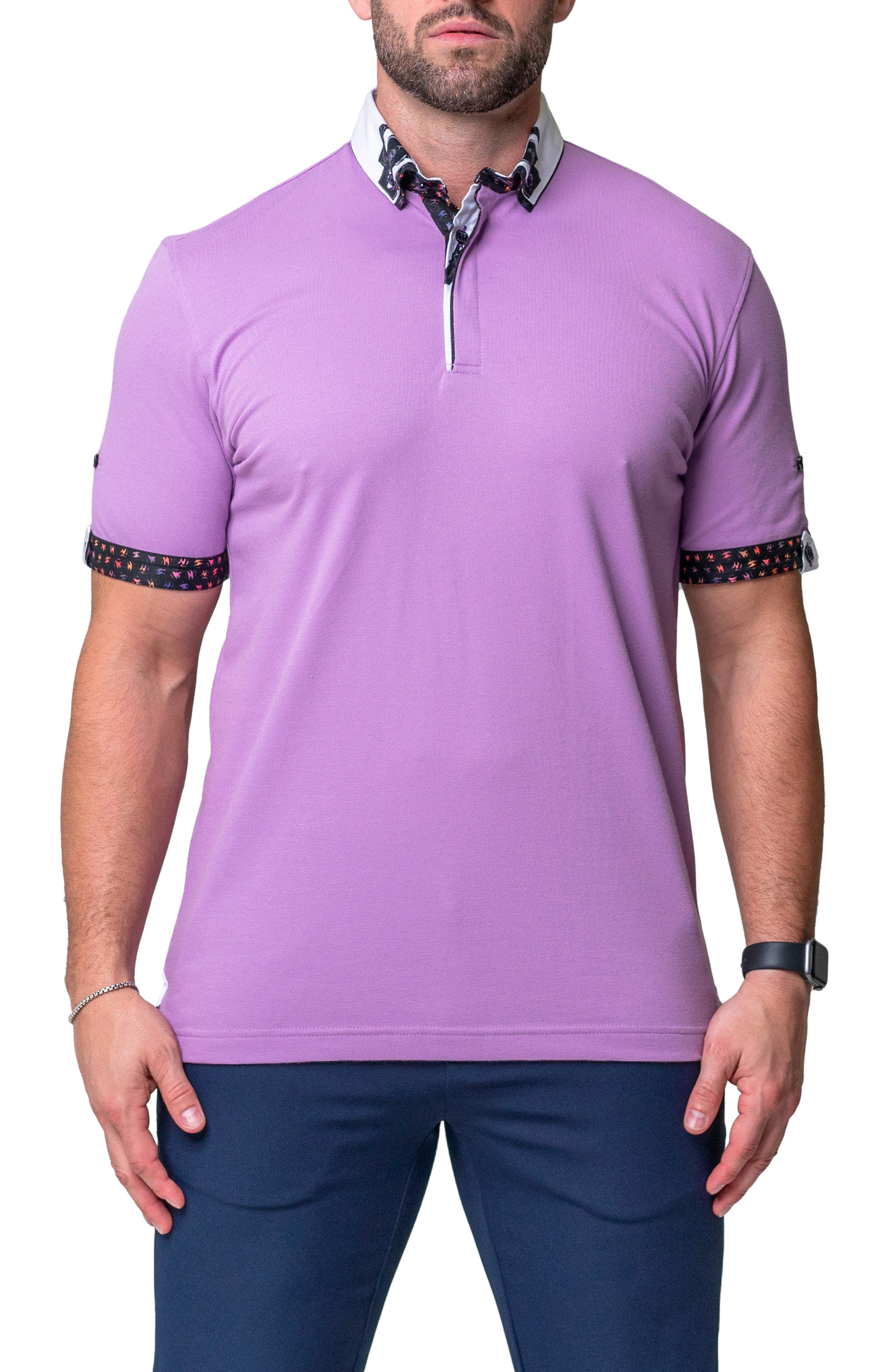 Maceoo Mozart Solid Peace Purple Piqué Button-Down Polo