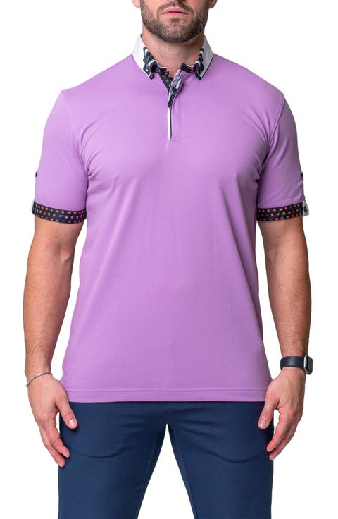 Mozart Solid Peace Purple Piqué Button-Down Polo