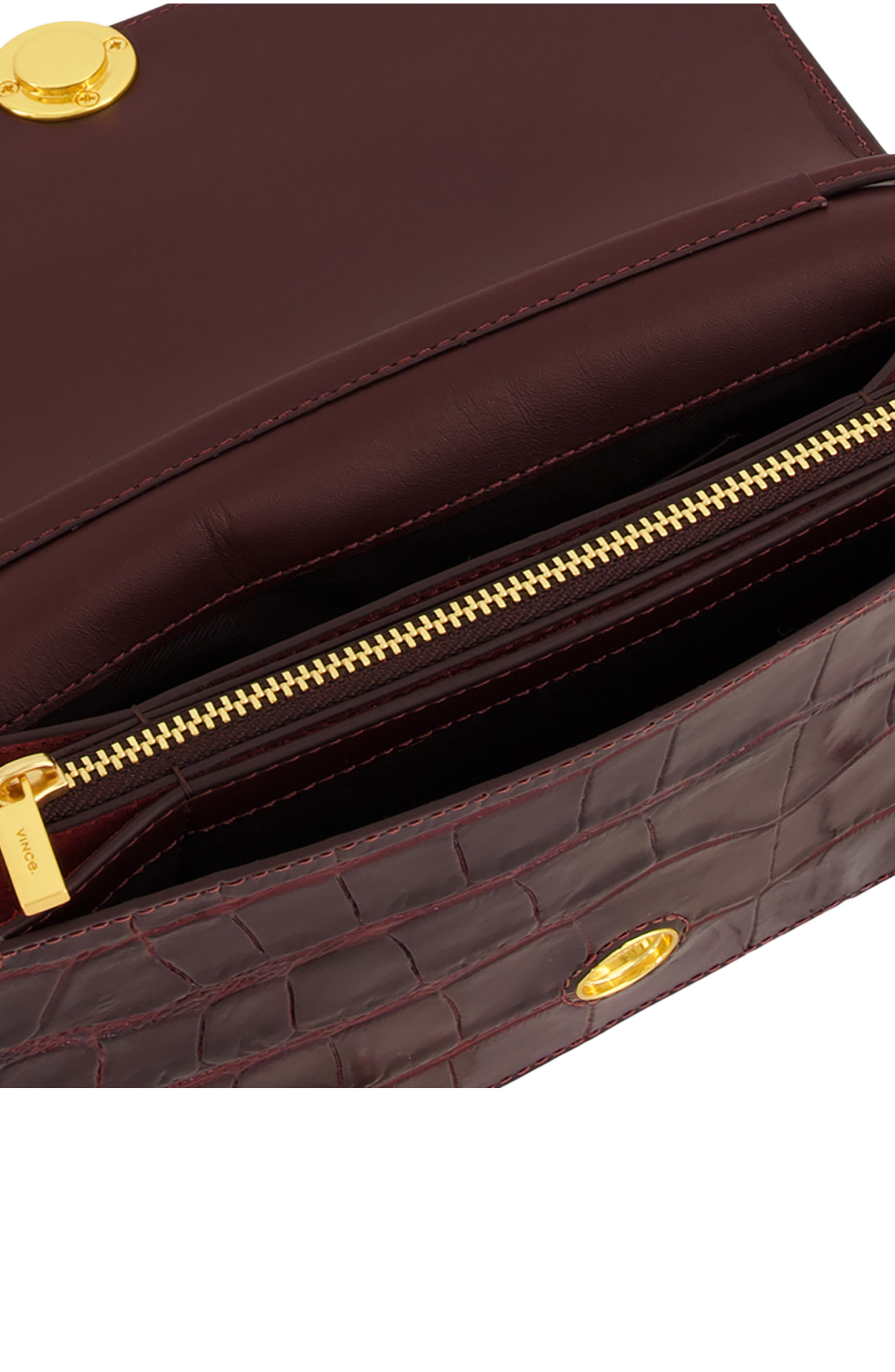 Flora Croc Embossed Leather Triple Gusset Clutch, Alternate, color, BLACK ROSE