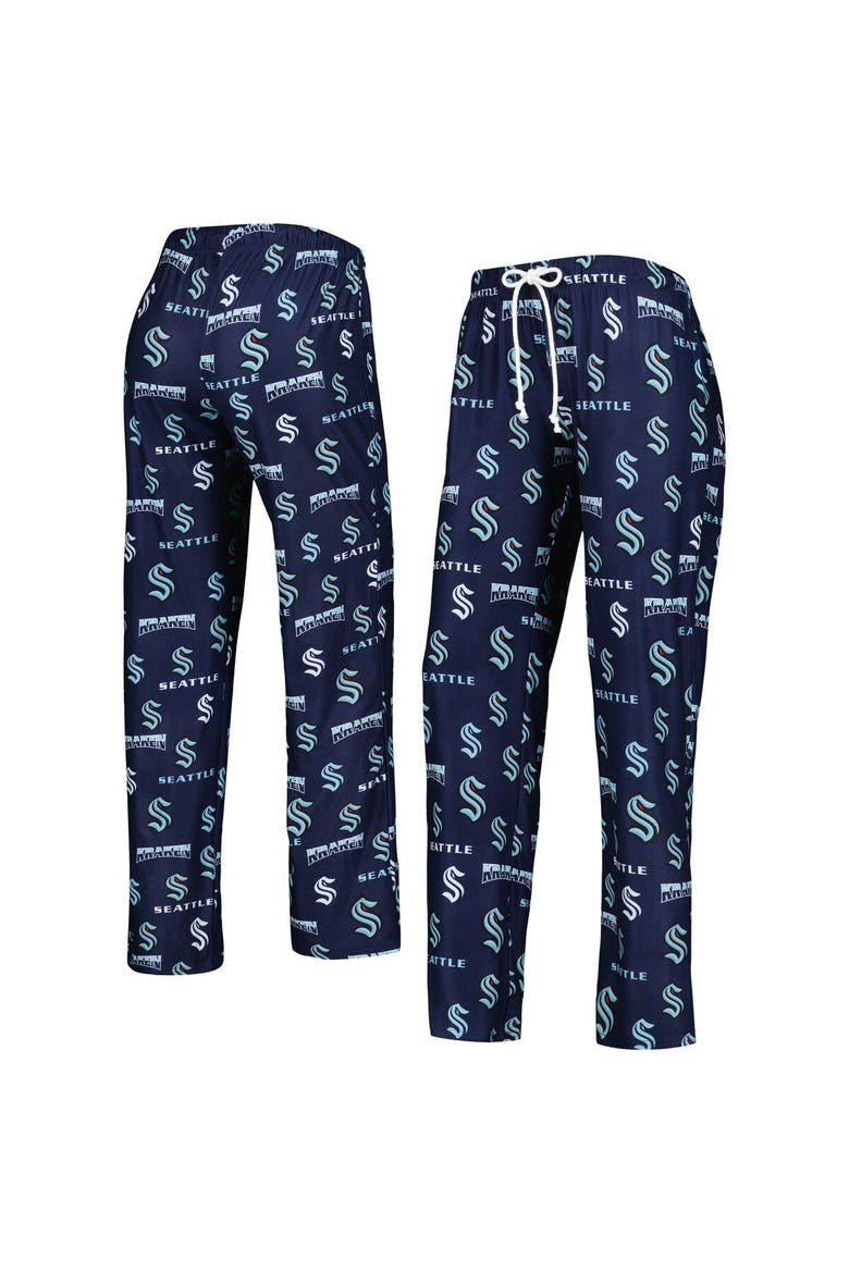 Women's Concepts Sport Deep Sea Blue Seattle Kraken Breakthrough Allover Logo Sleep Pants, Main, color, Navy