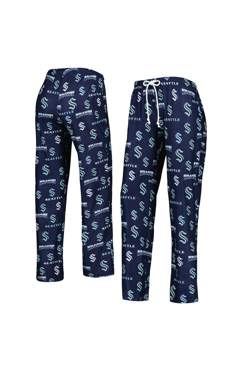 CONCEPTS SPORT Women's Concepts Sport Deep Sea Blue Seattle Kraken Breakthrough Allover Logo Sleep Pants, Main, color, Navy