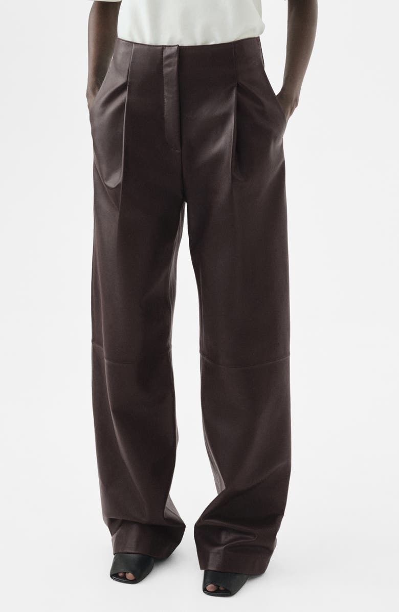 MANGO Selection Leather Straight Leg Pants, Main, color, Brown